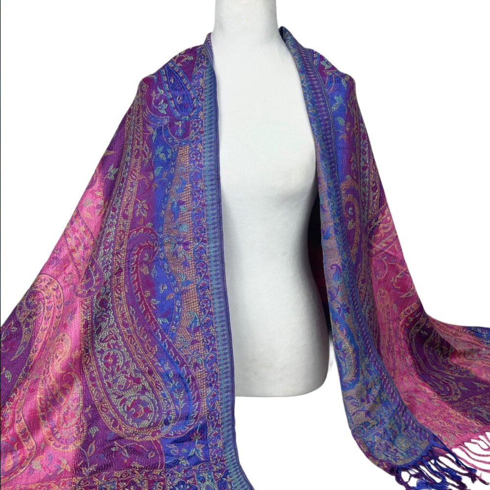 Royal blue and magenta Pashmina scarf / shawl with fringes